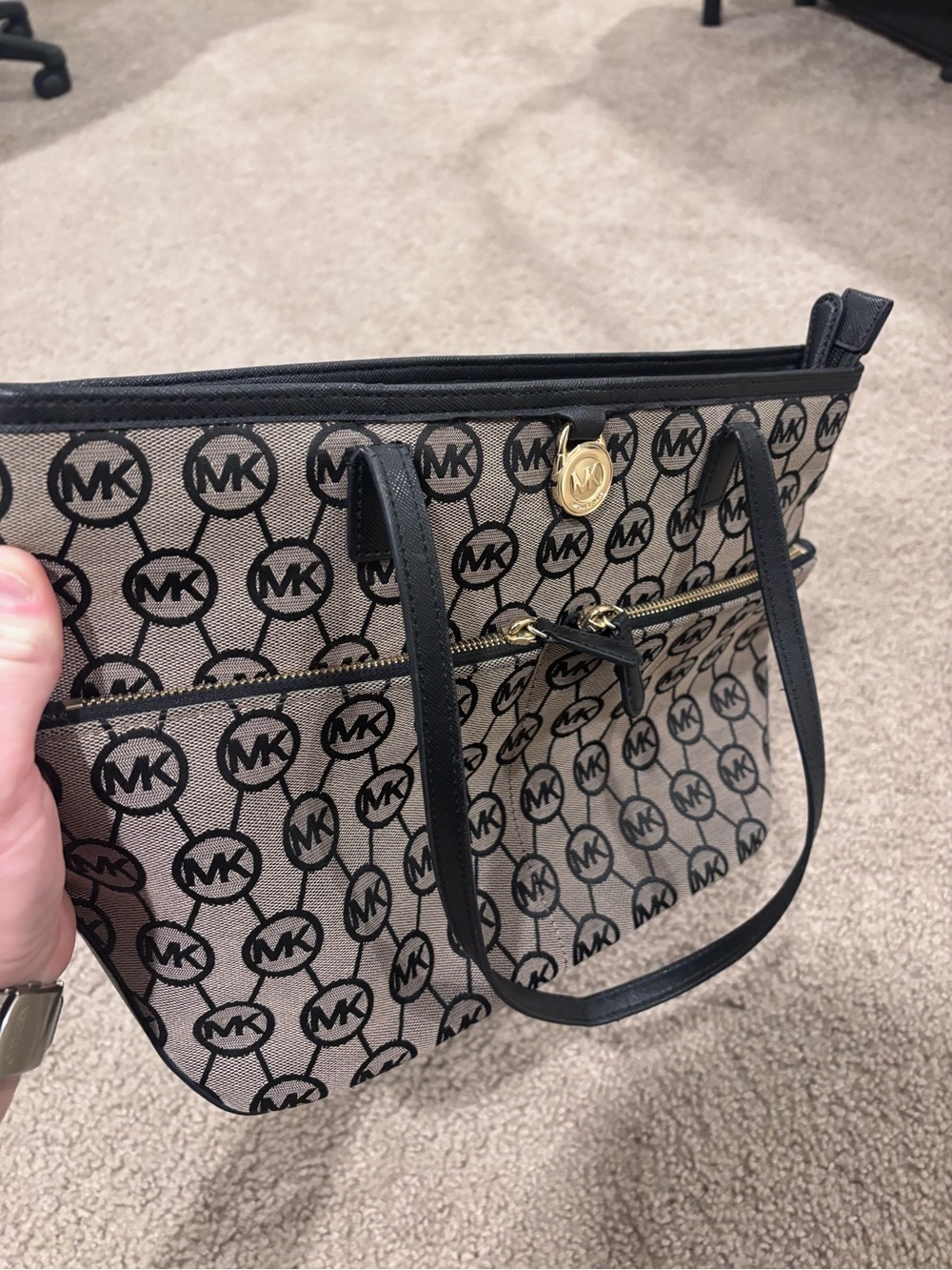 Michael Kors Black and Beige Logo Shoulder Bag - Picture 6 of 6